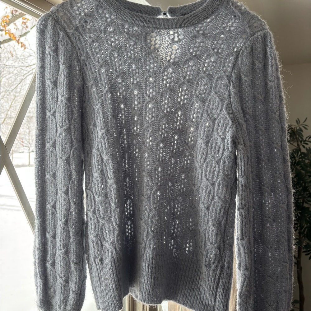 Icy Light Blue Cable Knit Openwork Sweater